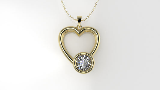 14K Gold Pendant with 1 Diamond, "STT: Bezel" heart style