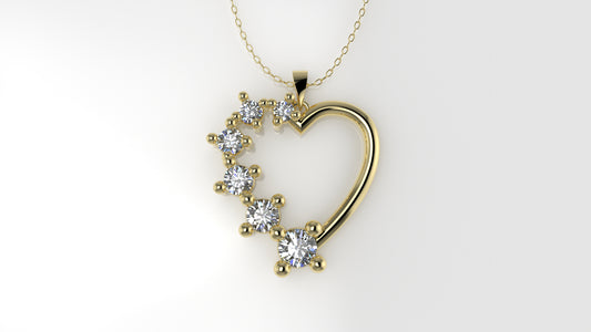 14K Gold Pendant with 6 Diamonds, "STT: Prong" Heart Style