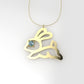 14K Pendant with 1 AQUAMARINE 2mn, includes 18 inch Chain, "Figure Rabbit solid gold, 4 Prongs"