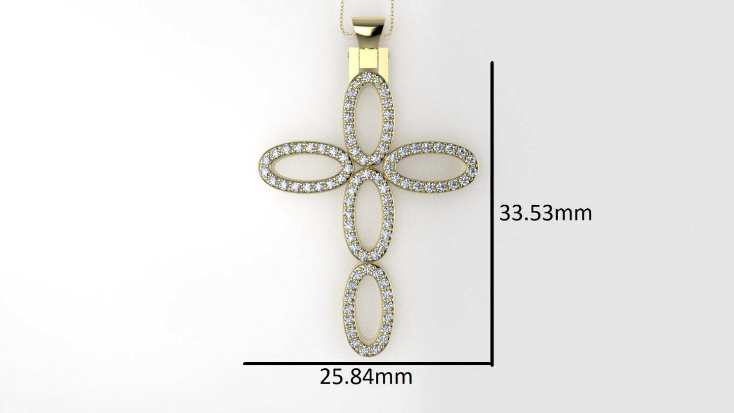 14K Pendant with 85 Diamond VS1, Cross, Only Pendant, "Prongs"