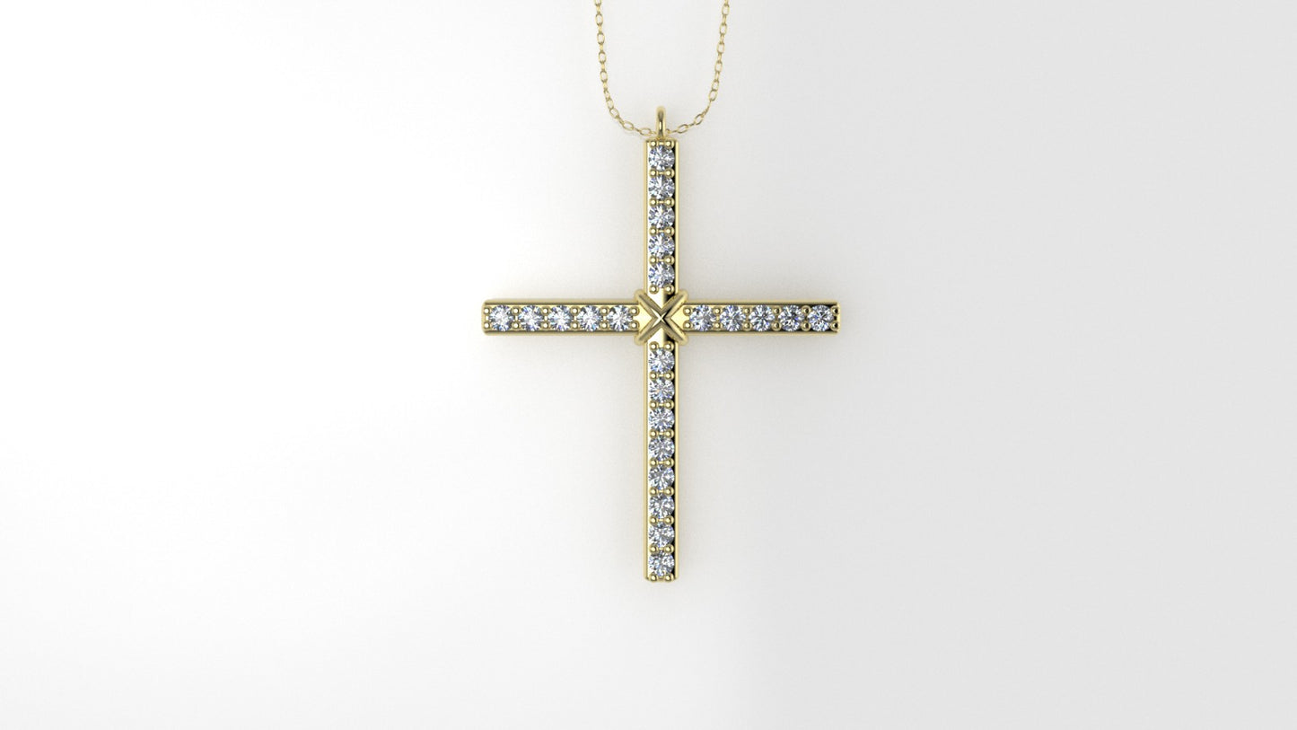 Yellow Gold Pendant with 23 MOISSANITE 1.2mm VS1 each, Cross, Only Pendant