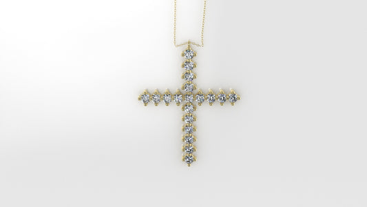 Gold Pendant with 19 MOISSANITE VS1, Cross Style, Only Pendant, "4 Prongs"