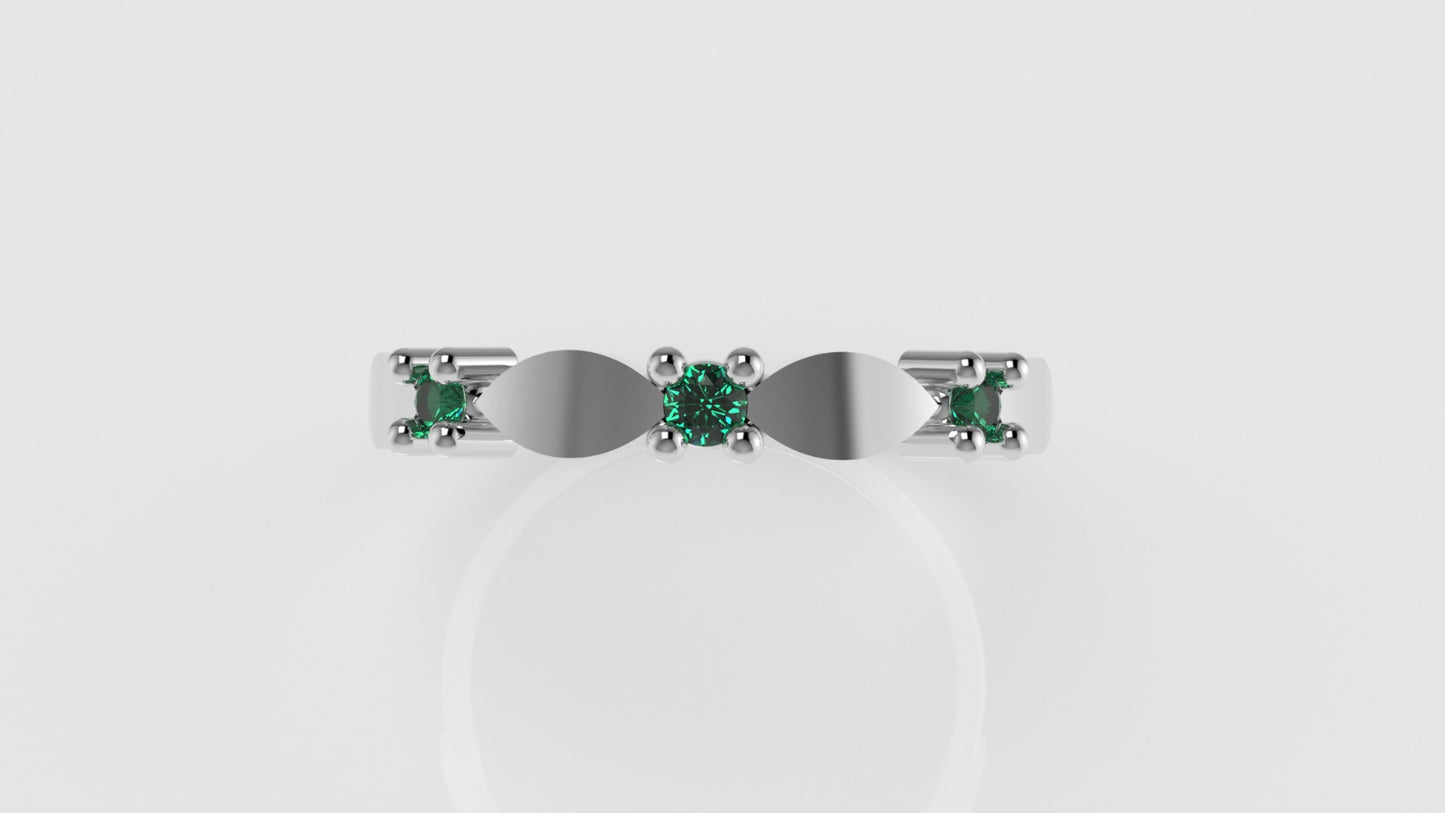 14K band Ring with 3 emerald 2mm each