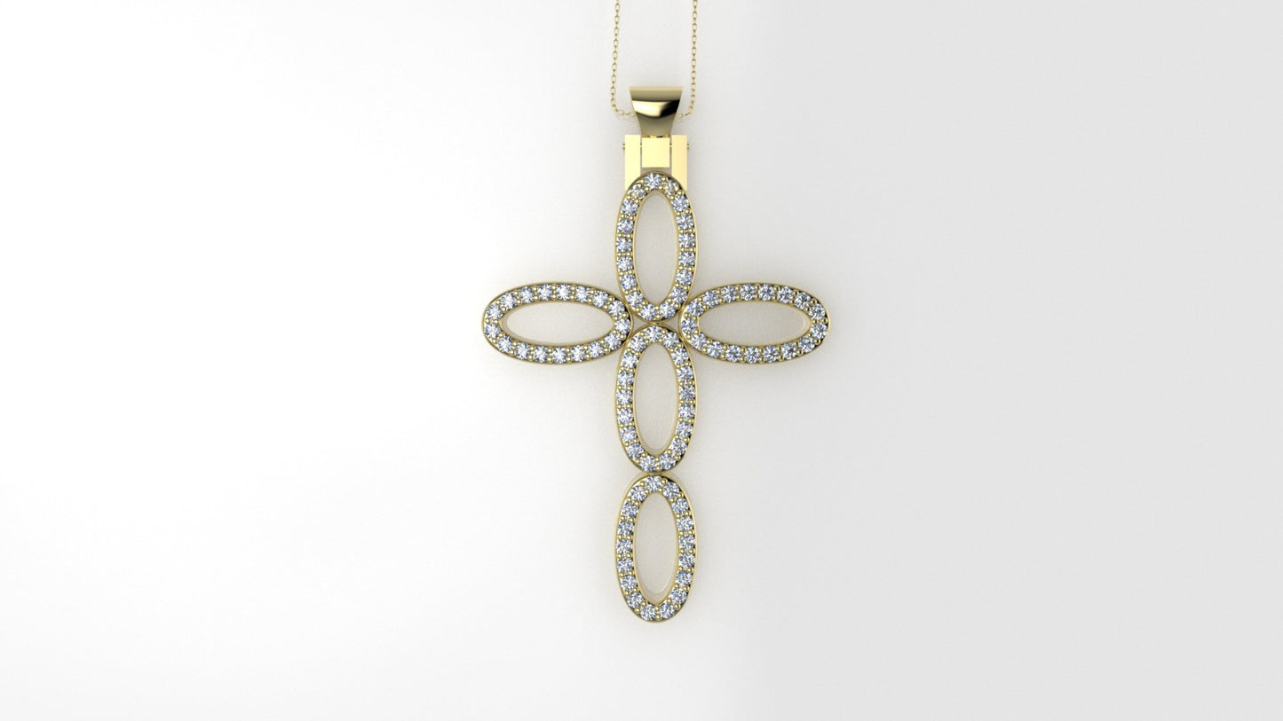 14K Pendant with 85 Diamond VS1, Cross, Only Pendant, "Prongs"