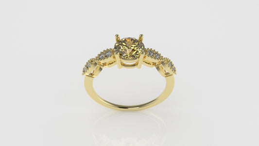 14K Solitaire Ring with 1 CITRINE 6.5mm and 8 DIAMONDS 1.5mm VS1, setting prongs, Filigree