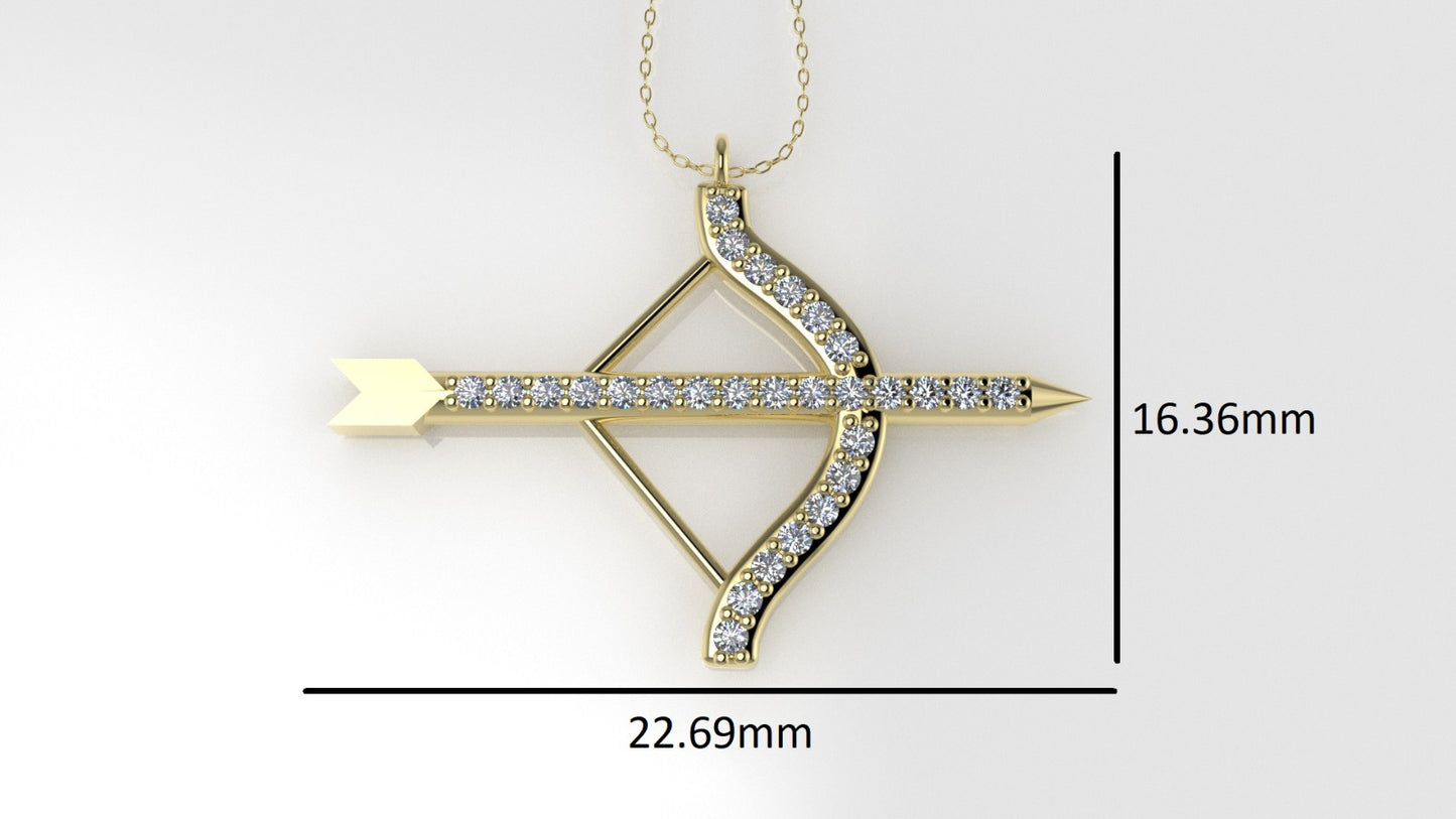 Yellow Gold Pendant with 28 Diamond VS1, "Bow and Arrow", Only Pendant