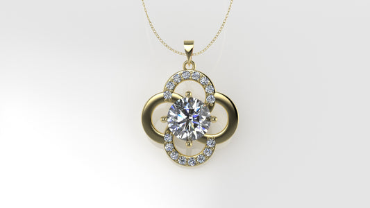 Yellow Gold Pendant with 17 MOISSANITE VS1, Only Pendant, "FLOWER WITH 4 PETALS"