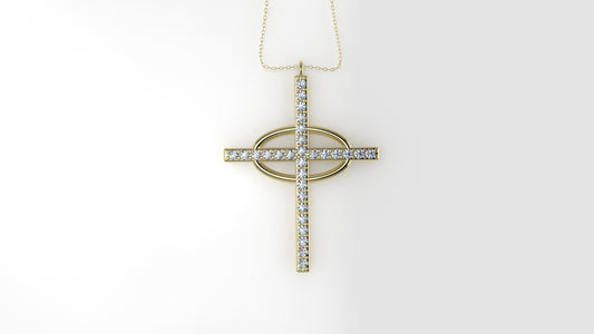 14K Pendant with 29 MOISSANITE 1.2mm VS1 each, Only Pendant, "Cross and oval with Prongs"