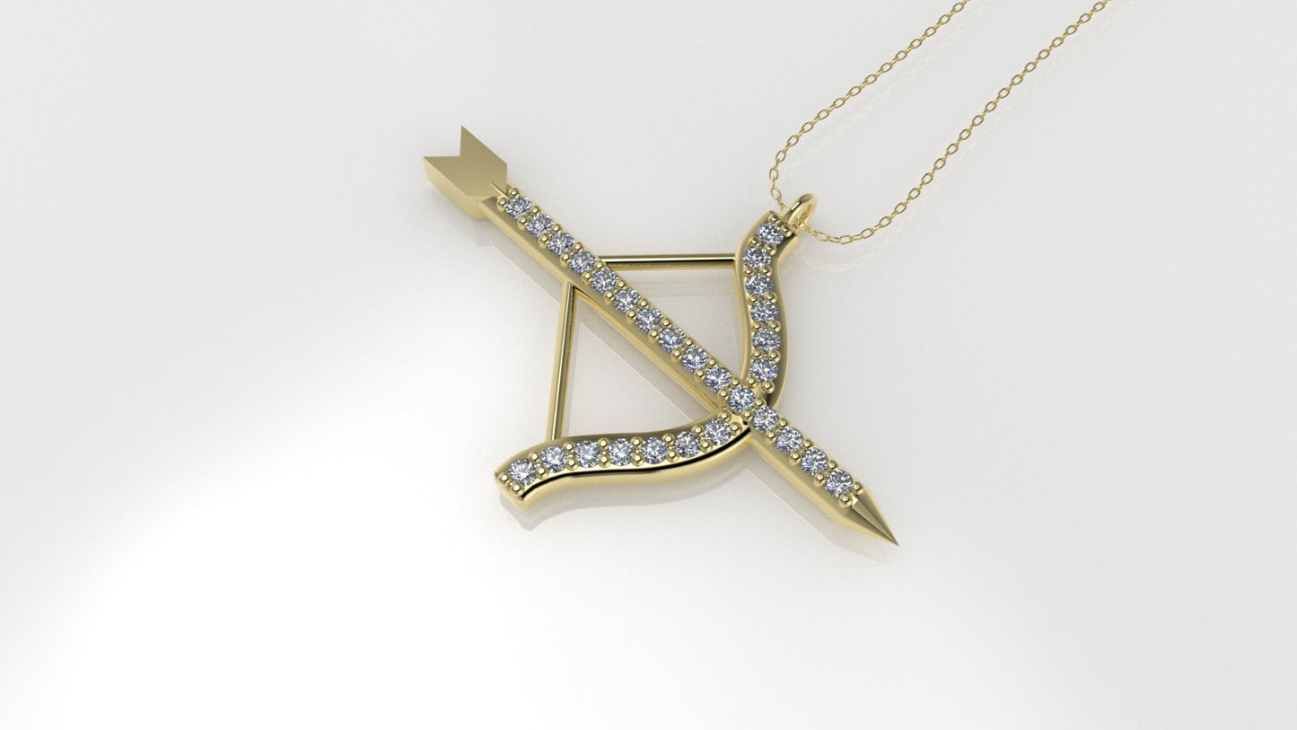 Yellow Gold Pendant with 28 Diamond VS1, "Bow and Arrow", Only Pendant