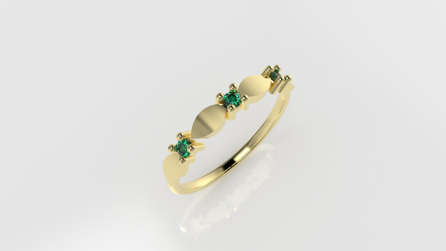 14K band Ring with 3 emerald 2mm each