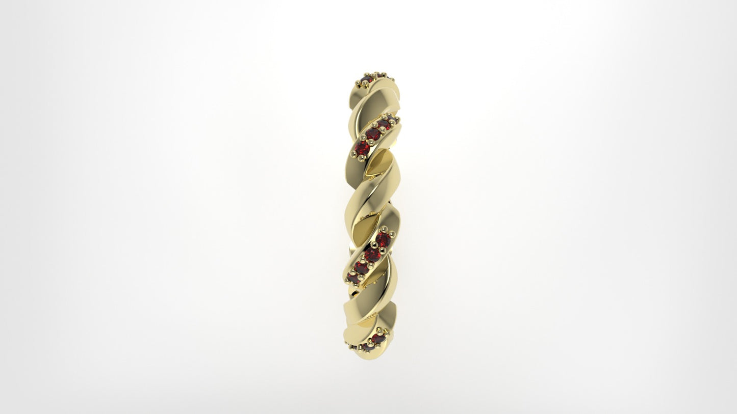 14K gold Ring with 16 RUBY 1mm each, "half rope" "stt prong"