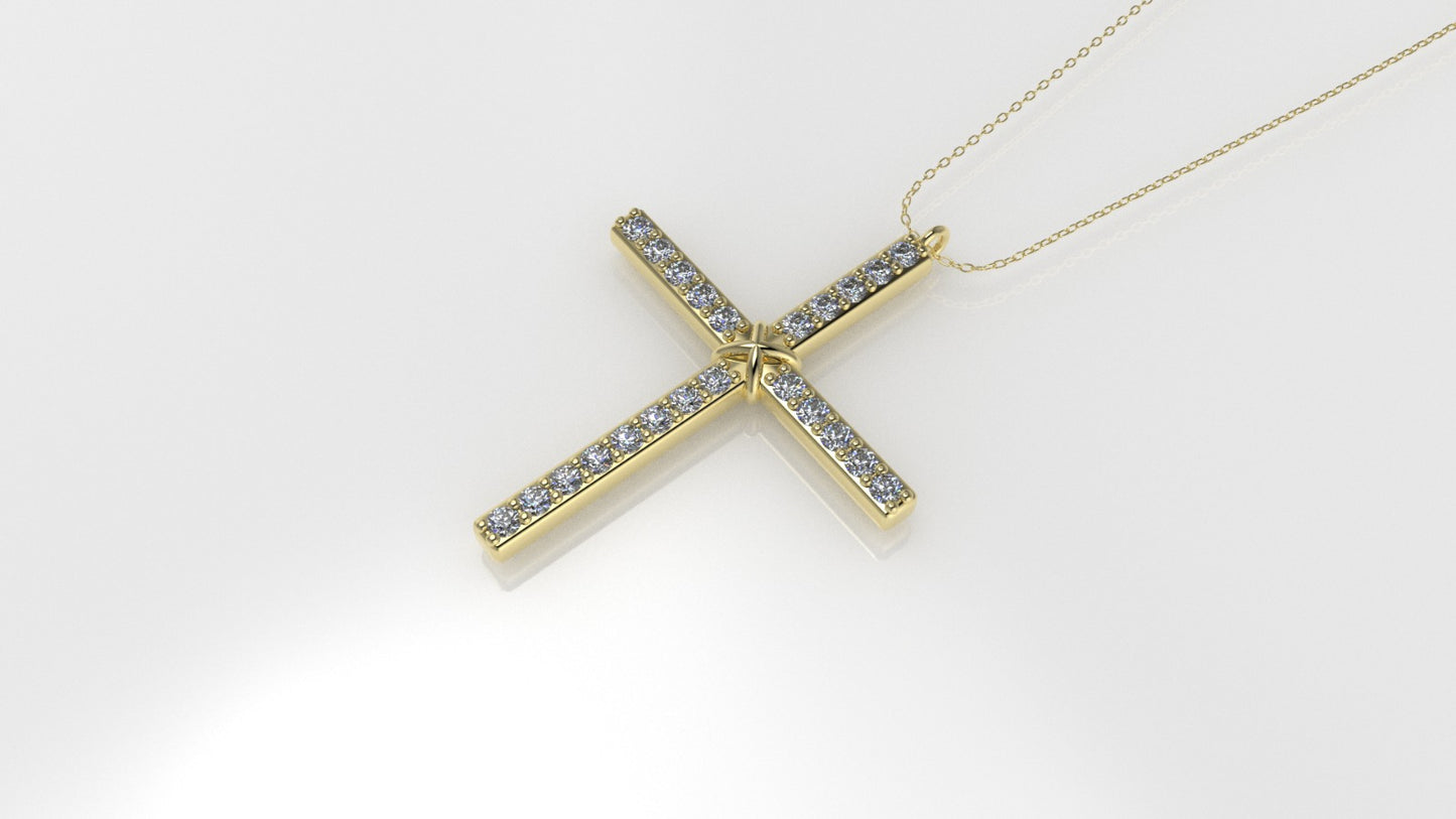 Yellow Gold Pendant with 23 MOISSANITE 1.2mm VS1 each, Cross, Only Pendant