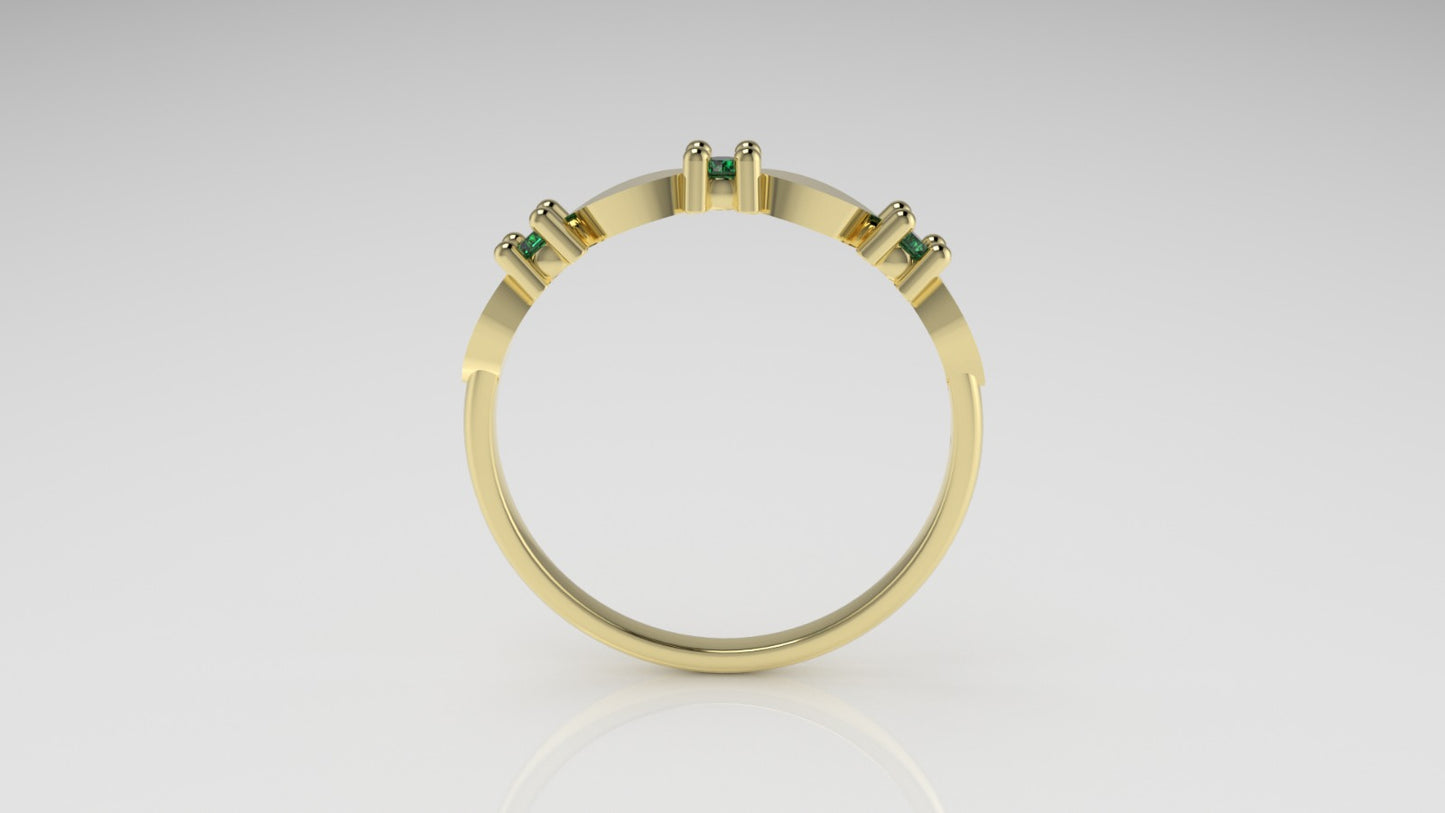 14K band Ring with 3 emerald 2mm each