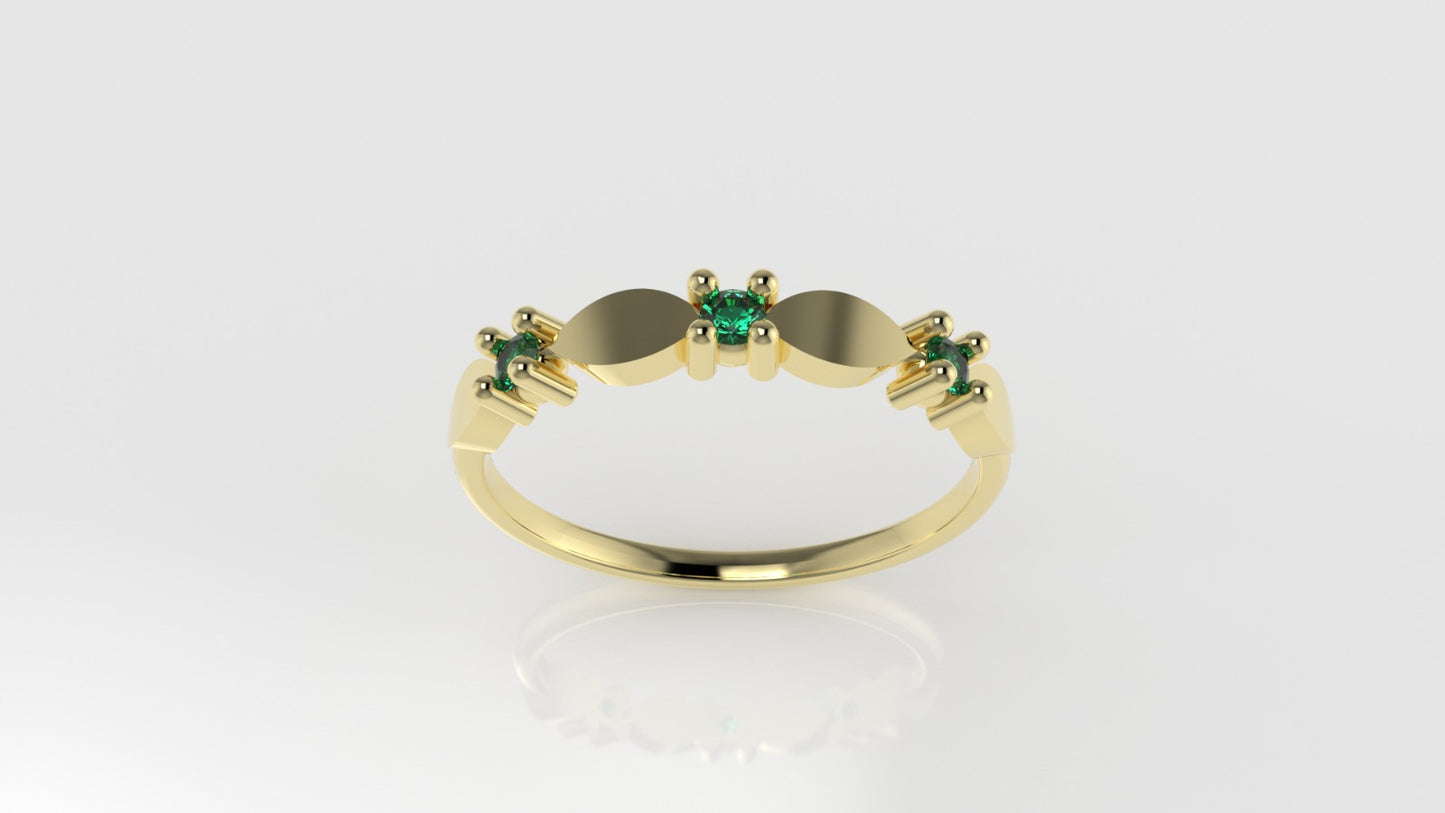 14K band Ring with 3 emerald 2mm each