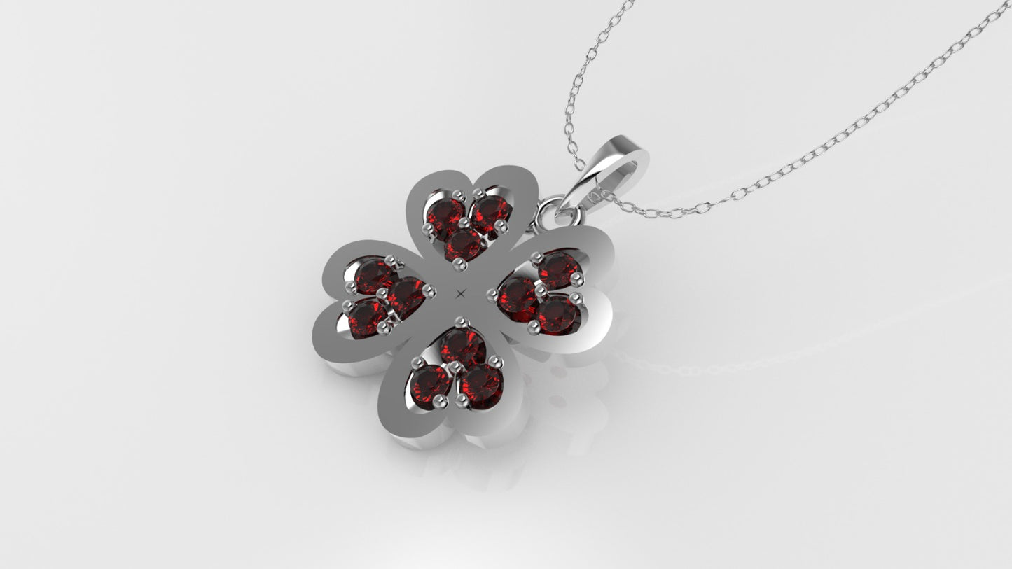 Gold Pendant with 12 RUBY 1.3 mm each, Only Pendant, " four Hearts with 2 Prongs"