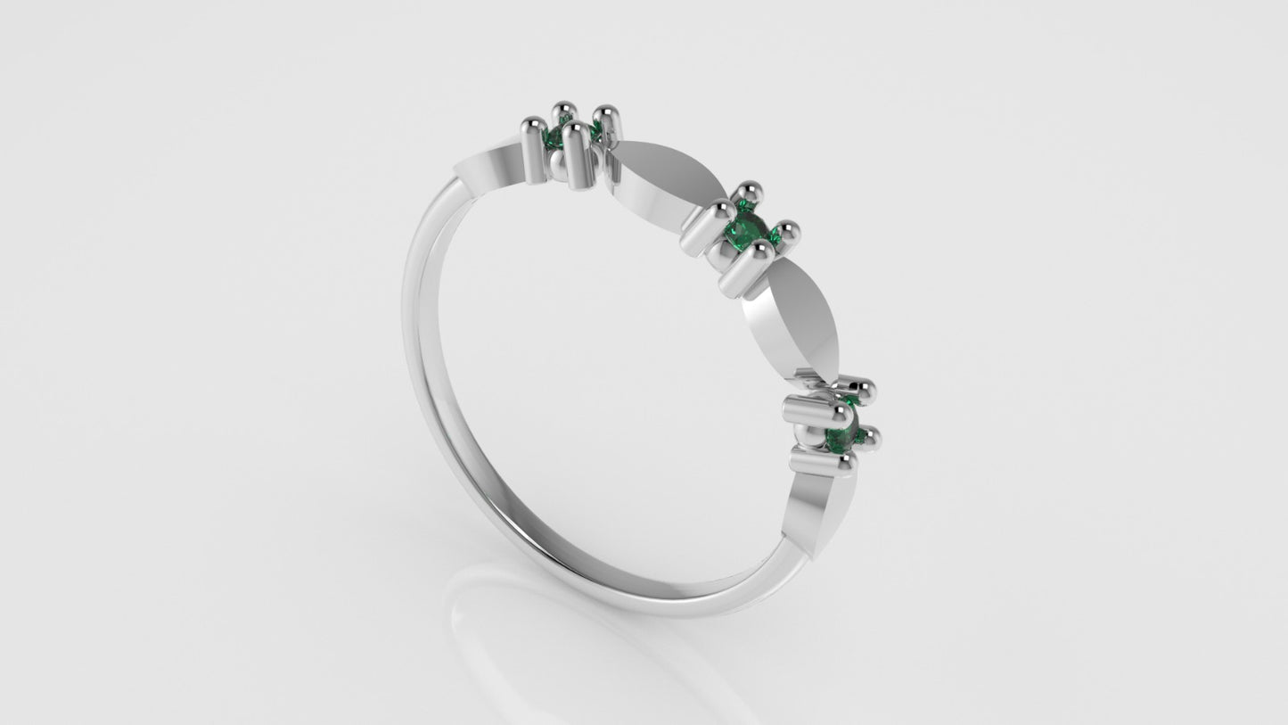 14K band Ring with 3 emerald 2mm each