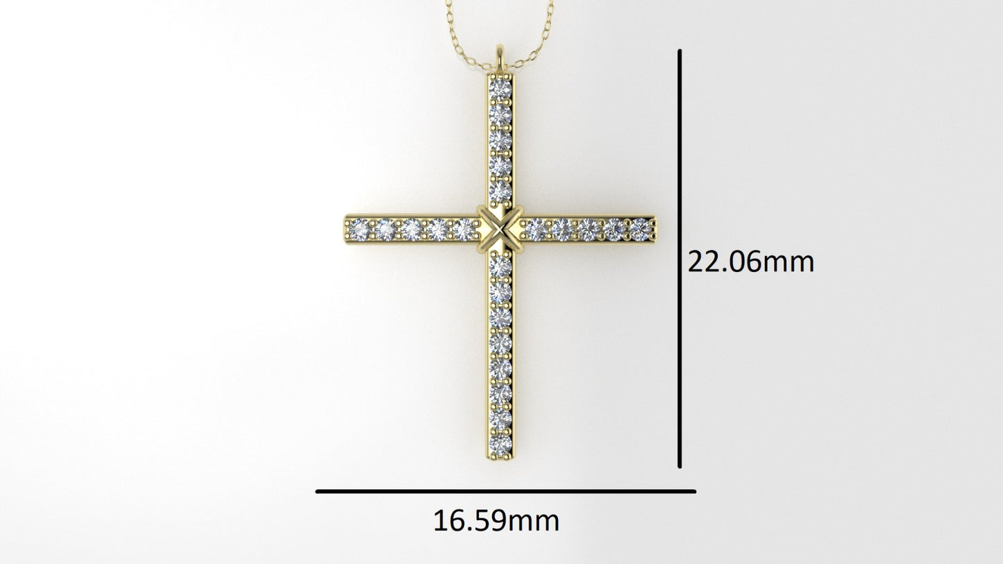 Yellow Gold Pendant with 23 MOISSANITE 1.2mm VS1 each, Cross, Only Pendant