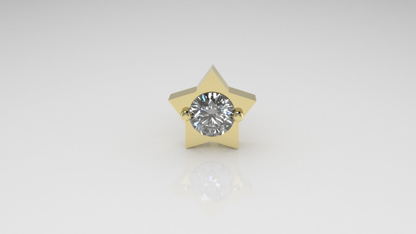 14K Ear Piercing with Diamond, 5 pointed star