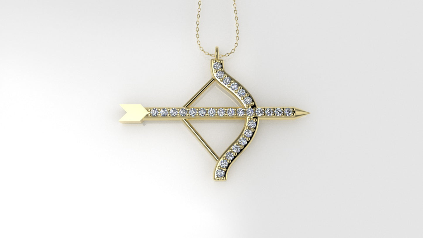 Yellow Gold Pendant with 28 Diamond VS1, "Bow and Arrow", Only Pendant