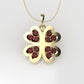 Gold Pendant with 12 RUBY 1.3 mm each, Only Pendant, " four Hearts with 2 Prongs"