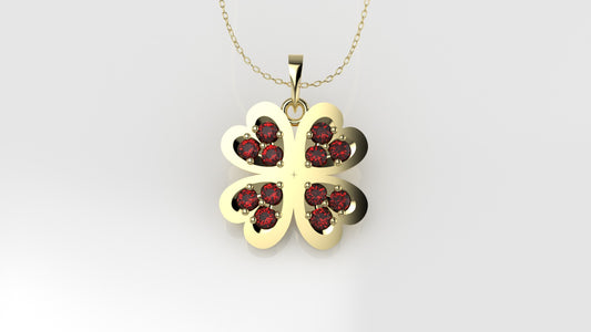 Gold Pendant with 12 RUBY 1.3 mm each, Only Pendant, " four Hearts with 2 Prongs"