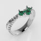 14K Wedding band Ring with 3 EMERALDS 3mm each, "rim shape with stt prong"