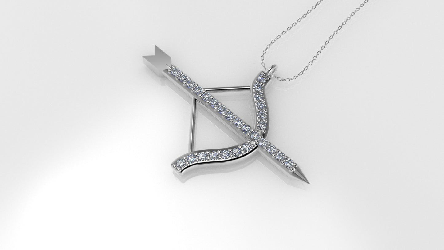 Yellow Gold Pendant with 28 Diamond VS1, "Bow and Arrow", Only Pendant