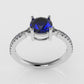 14K solitaire engagement Ring with 1 BLUE SAPPHIRE 6.5mm and 16 MOISSANITE 1.2mm VS1 each, stt prong, cut split