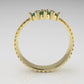 14K Wedding band Ring with 3 EMERALDS 3mm each, "rim shape with stt prong"