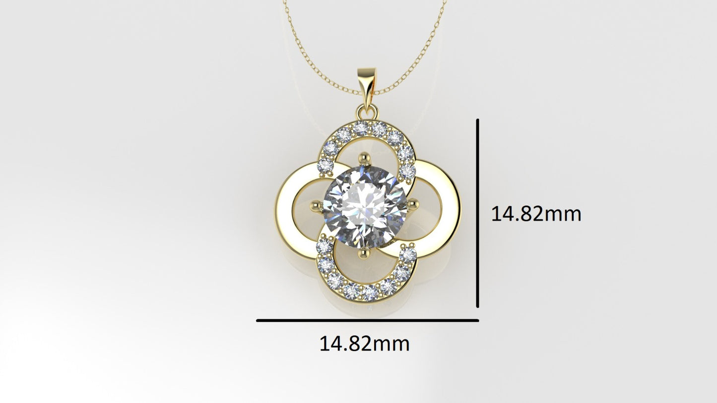 Yellow Gold Pendant with 17 MOISSANITE VS1, Only Pendant, "FLOWER WITH 4 PETALS"