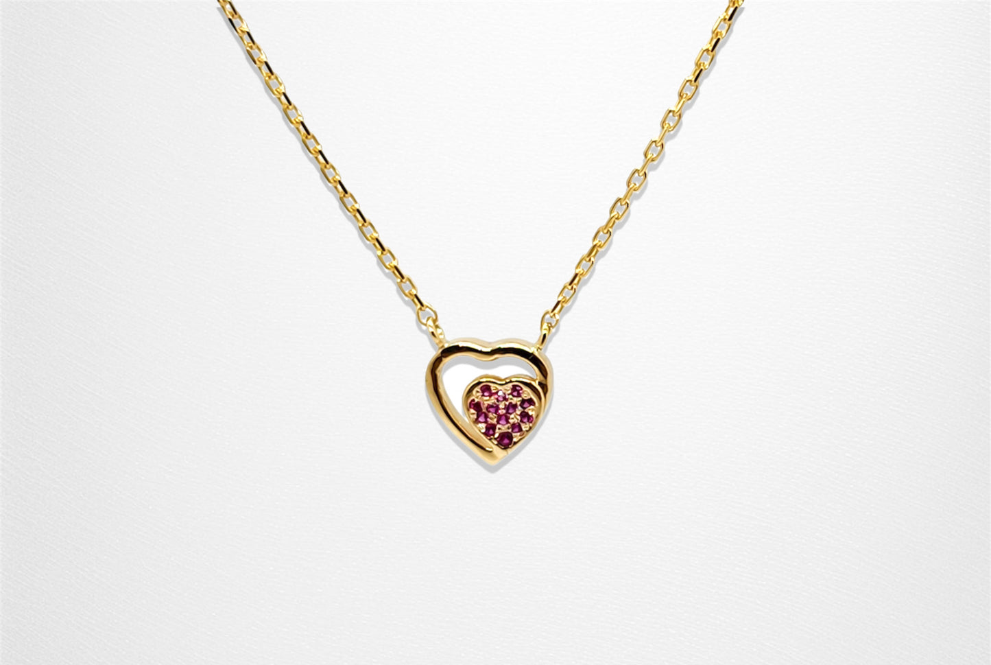 14K Ruby Stone Gold Heart Necklace