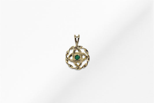 14K Gold Emerald Stone Oval Cross with Slim Twist Pendant