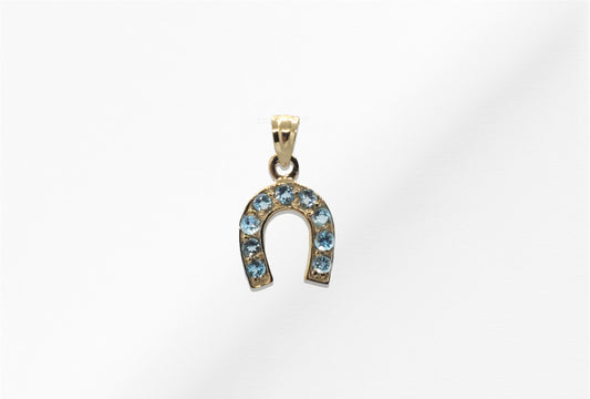 14K Horseshoe Luck Pendant with Aquamarine Stones