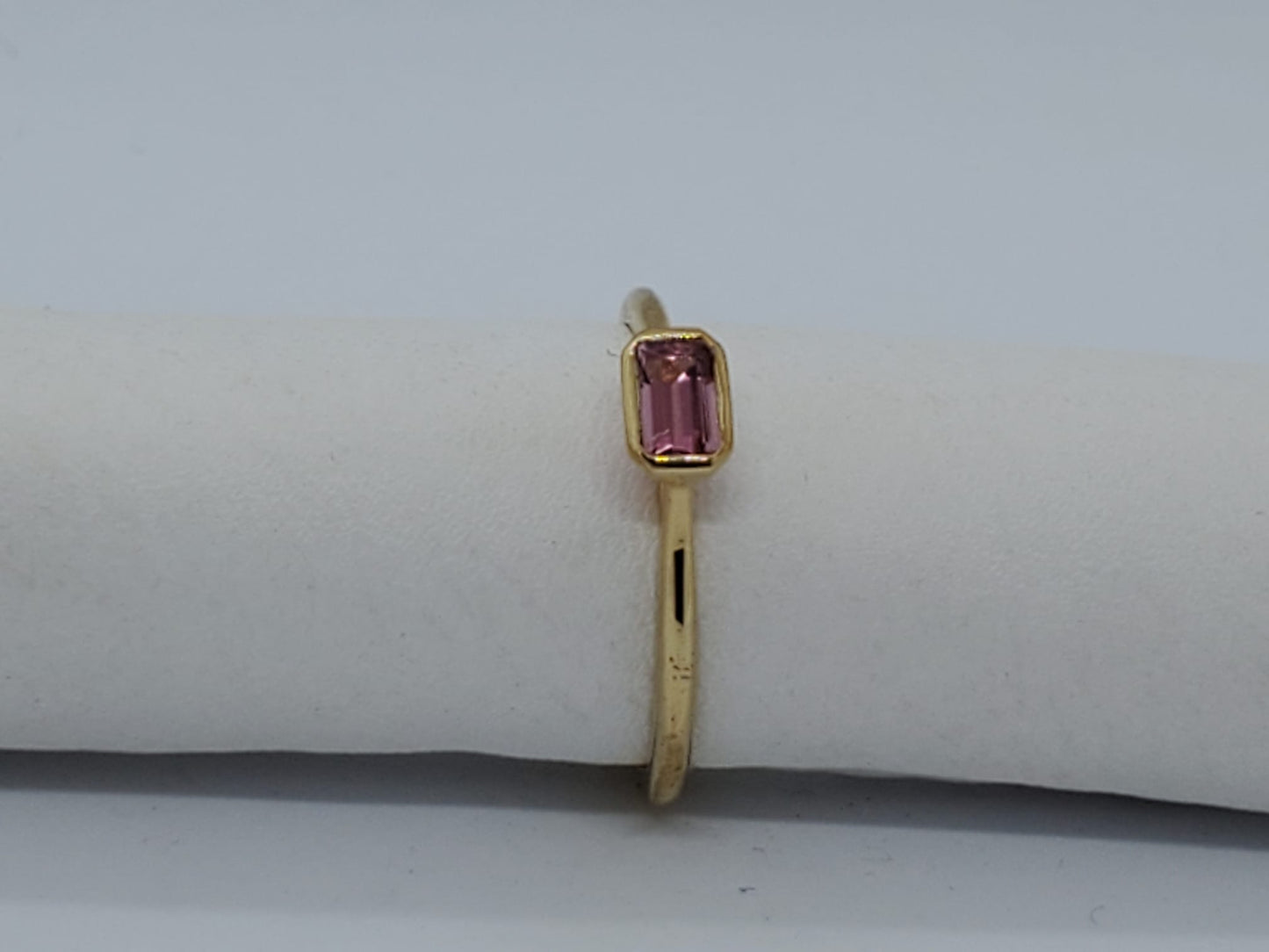 14k solitaire ring with emerald cut tourmaline stone, daily wear ring