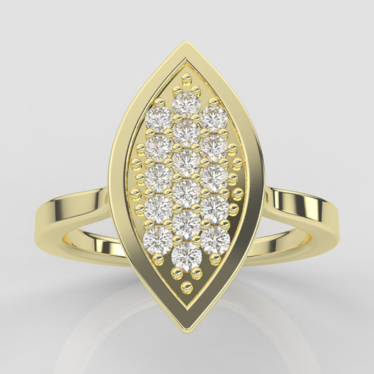 14k gold ring with 16 Diamond 24CT, engagement ring, "Eye Shape", everyday wear, comfortable and elegant