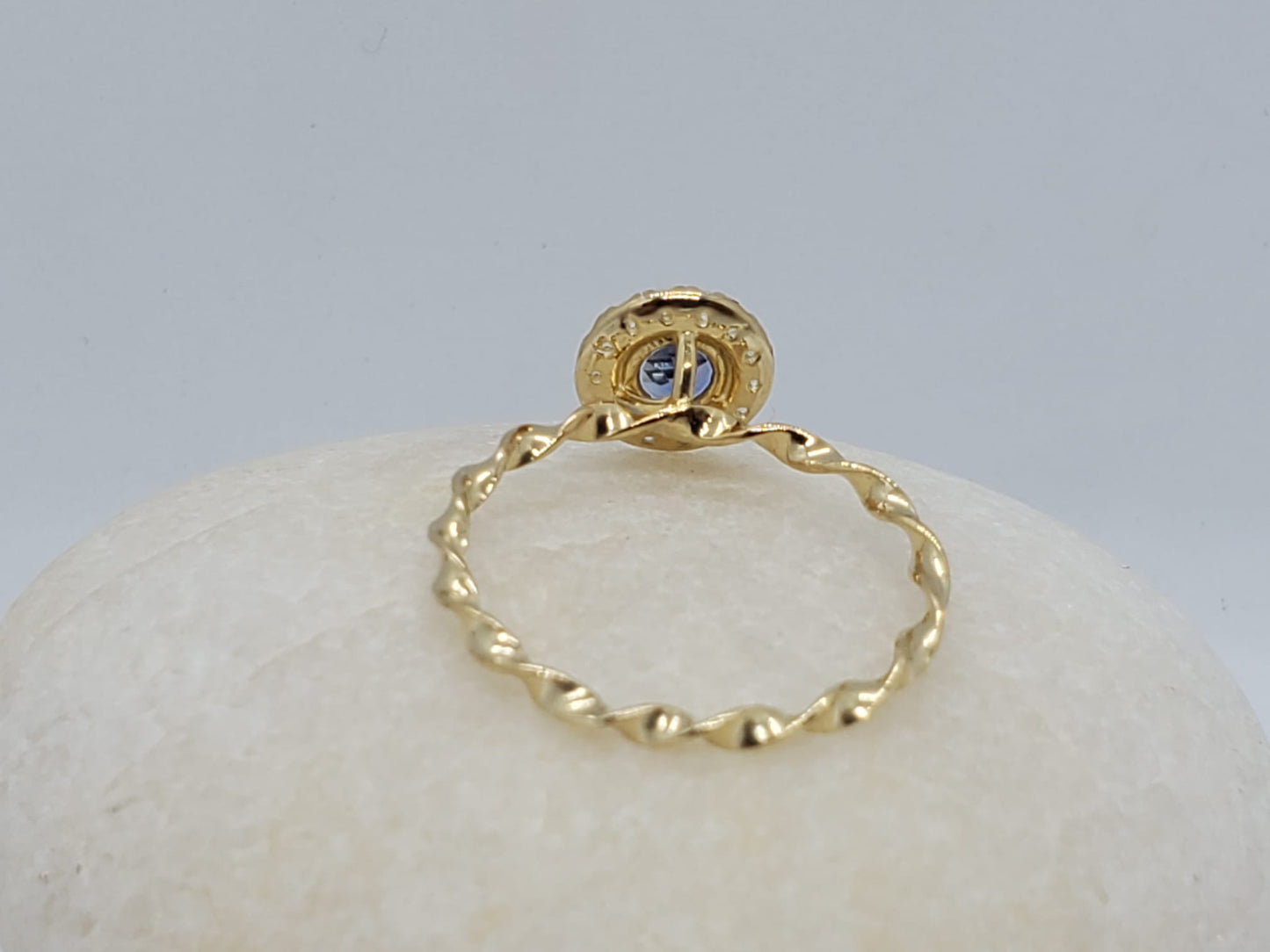 14k Yellow Gold Ring, Eternity Band, with Tanzanite Stone and 14 Moissanite