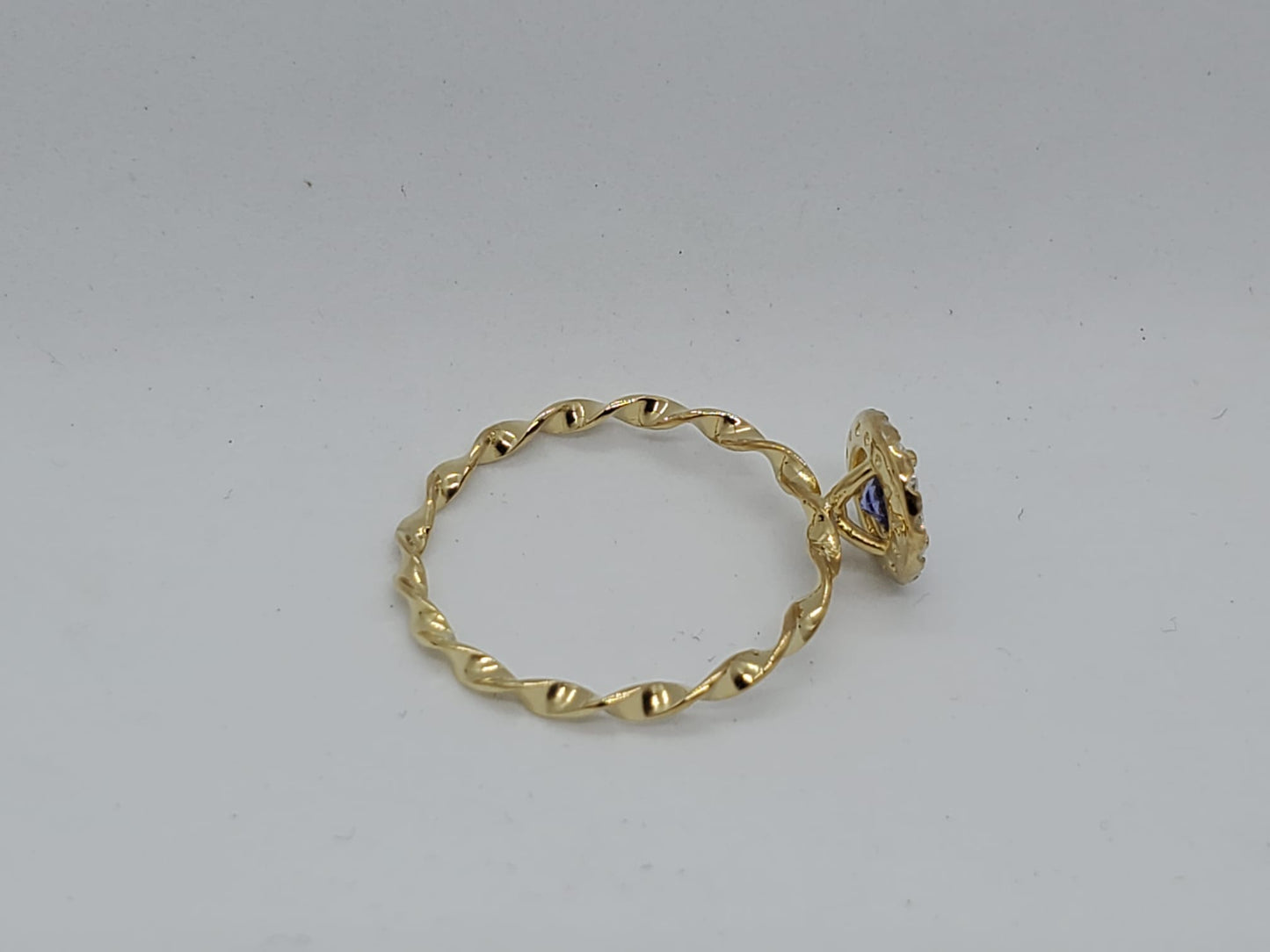 14k Yellow Gold Ring, Eternity Band, with Tanzanite Stone and 14 Moissanite
